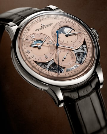 Jaeger-LeCoultre Duometre Chronograph Moon watch in rose gold Q622252J, close-up of the dial