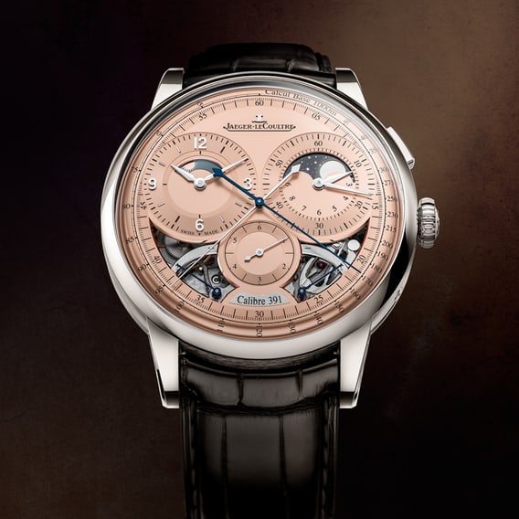 Platinum Jaeger-LeCoultre Duometre Chronograph Moon Q622656J watch, close-up of the dial