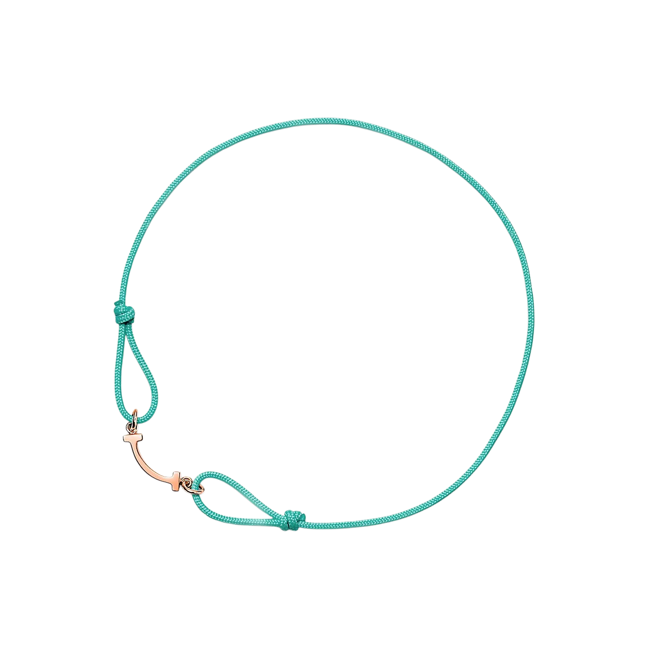 Turquoise braided cord bracelet with a small anchor-shaped clasp at the end