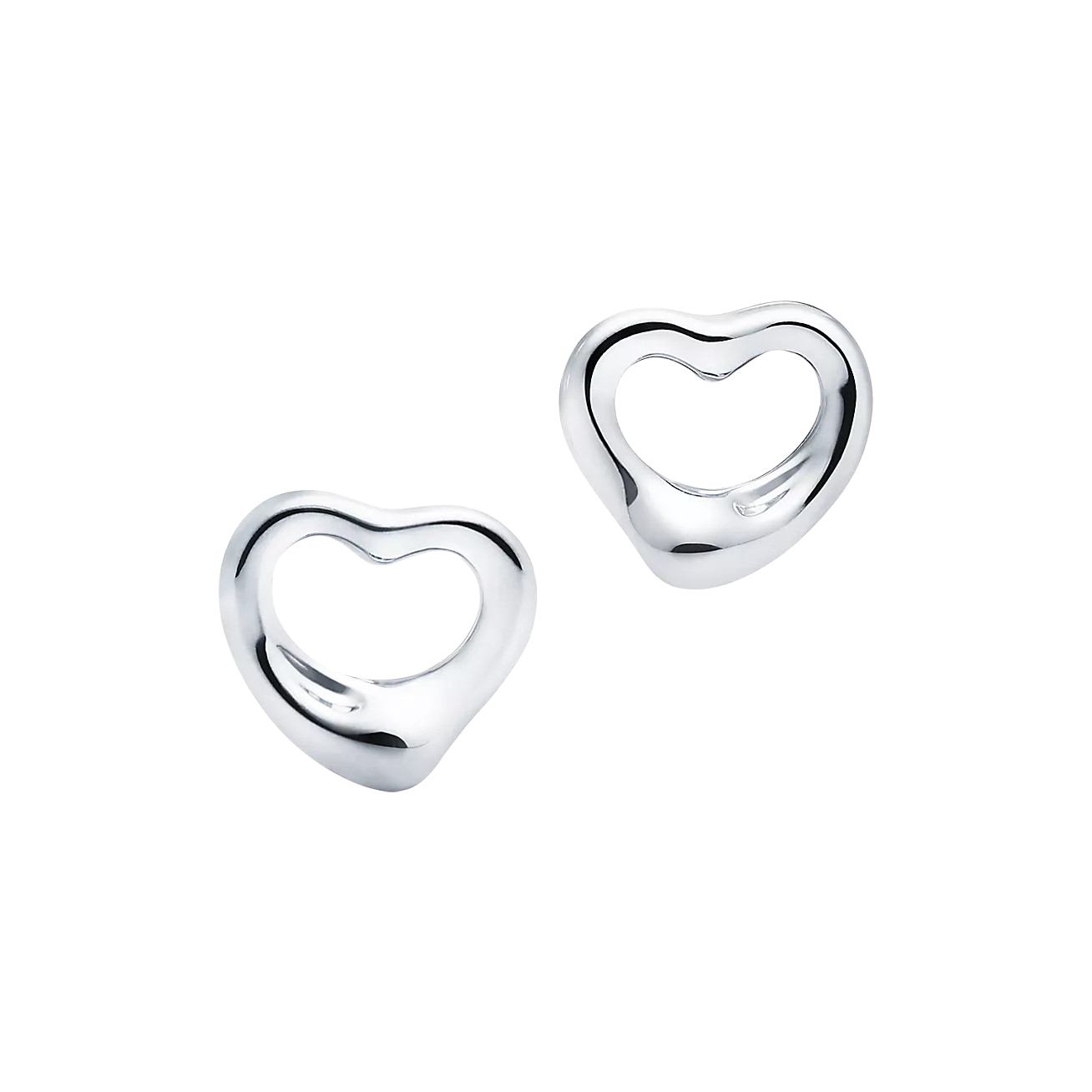Two shiny silver hollow heart charms on a black background, positioned diagonally as jewelry pieces