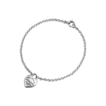 Silver heart‑shaped pendant bracelet on a black background, engraved with "Please return to Tiffany & Co. New York 925"