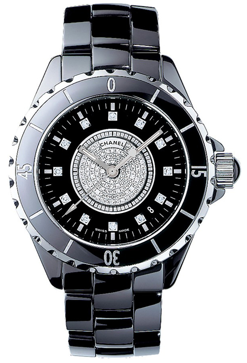 CHANEL J12 BLACK CERAMIC DIAMOND DIAL LADIES 38 MM