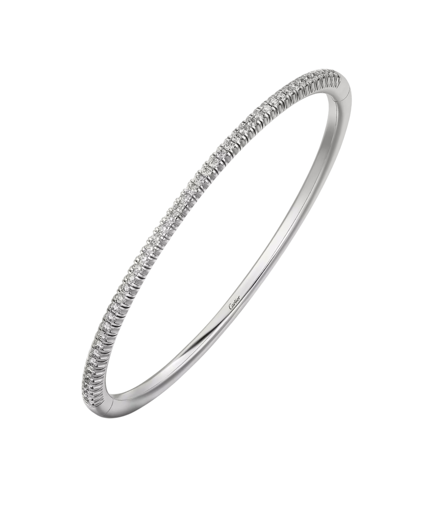 Diamond-studded Cartier bangle with full-circle pavé setting against a black background