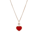 Gold-tone chain necklace with a red heart-shaped pendant