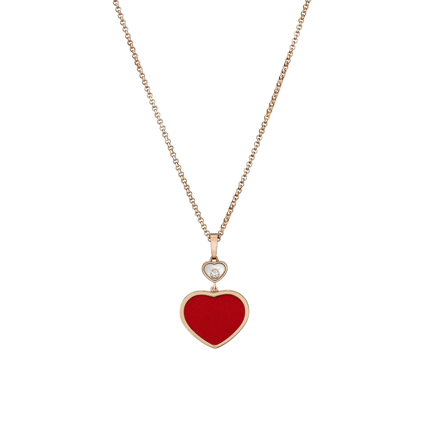 Gold-tone chain necklace with a red heart-shaped pendant