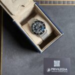Breitling wristwatch with a black dial in a beige suede presentation box with blue lining