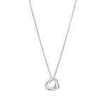 Silver heart-shaped pendant on a delicate chain against a black background