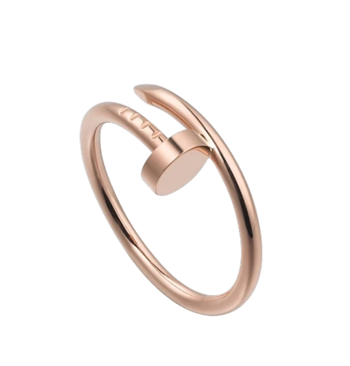 Rose gold open-ring with a circular, domed centerpiece on a curved band against a black background.