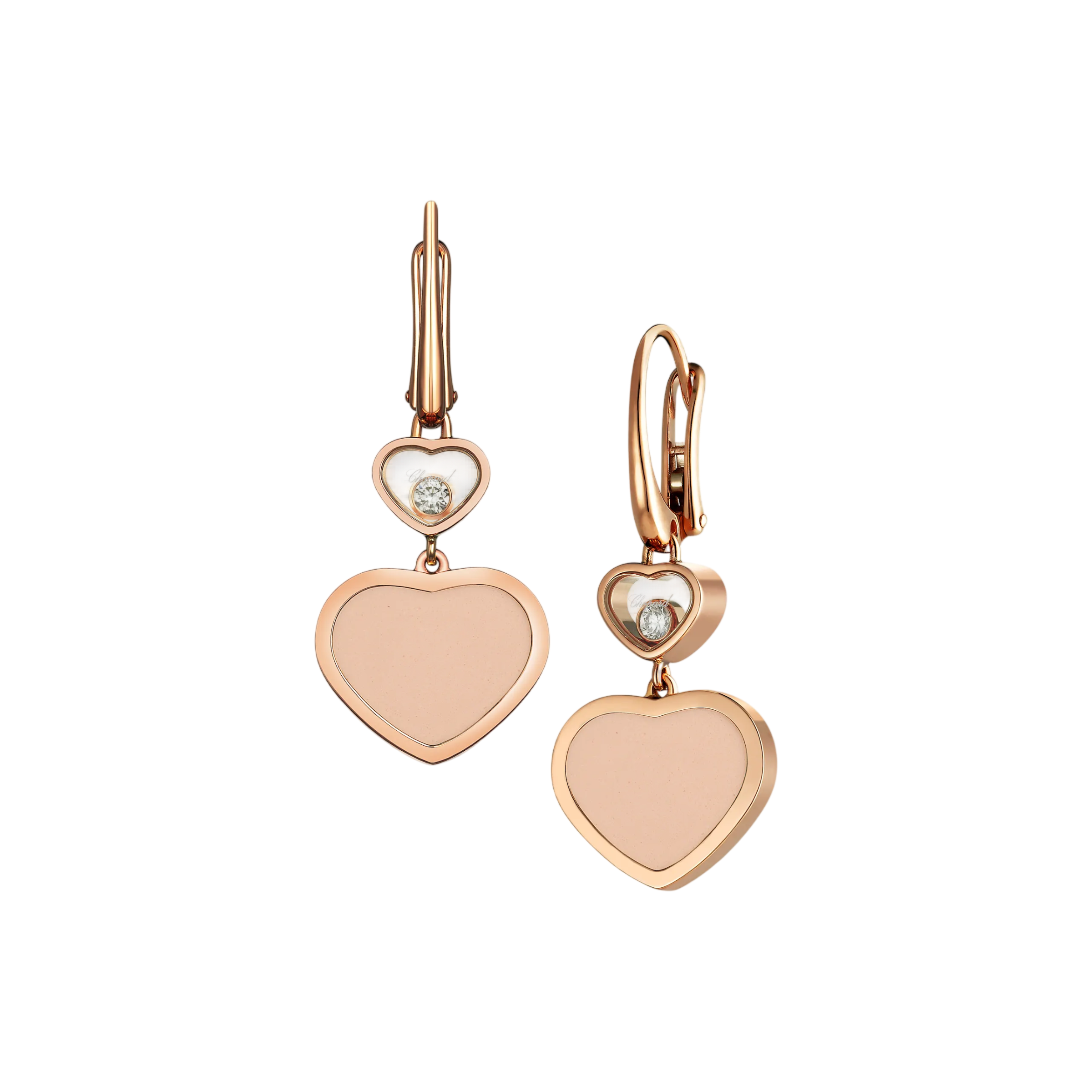 Rose gold heart-shaped locket pendant on a chain, set against a black background with a crystal accent
