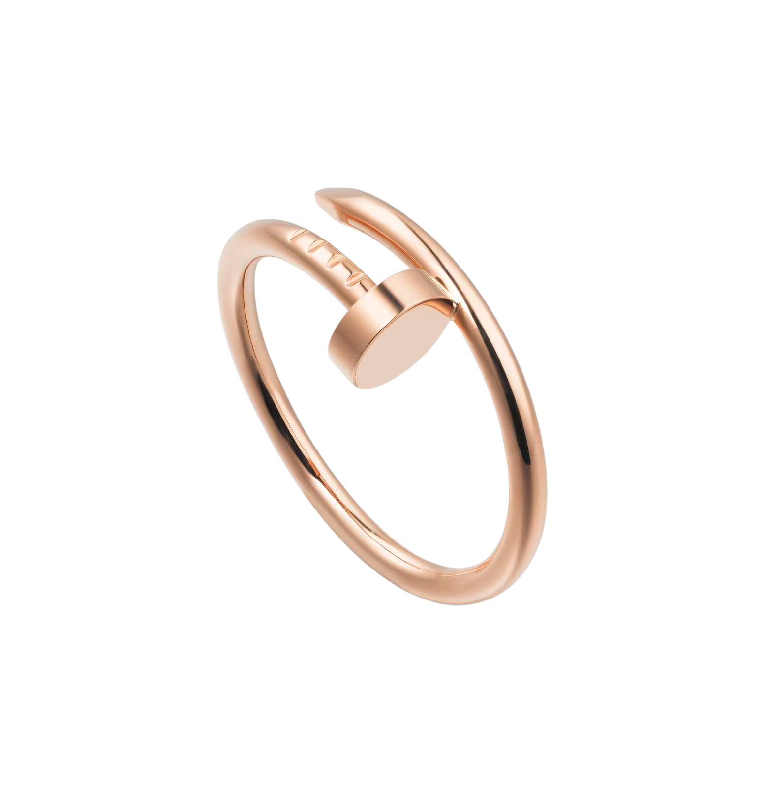 Rose gold intertwined metal rings set against a black background, a close-up product shot