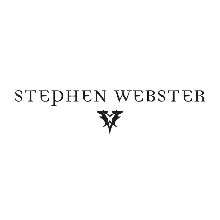 Stephen Webster wordmark in serif font with a black ornamental emblem beneath